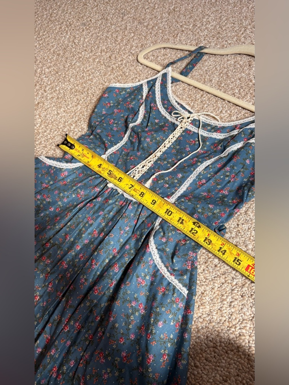 Vintage Gunne Sax by Jessica Blue Floral Corset Lace-Up Prairie Dress German - Picture 7 of 9